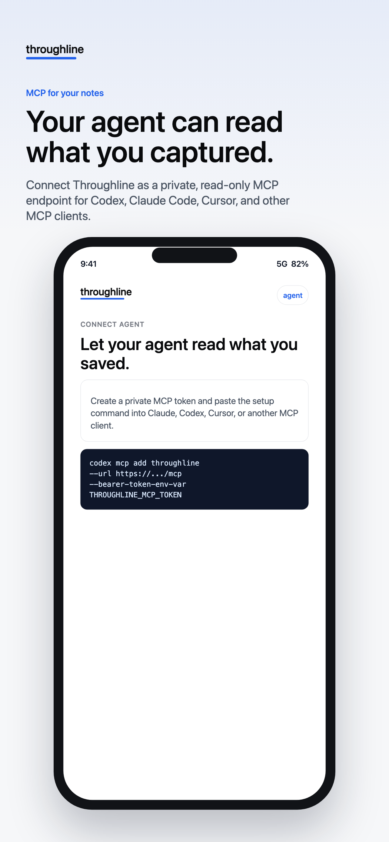 Owner-controlled read-only agent connection shown in Throughline public App Store creative.