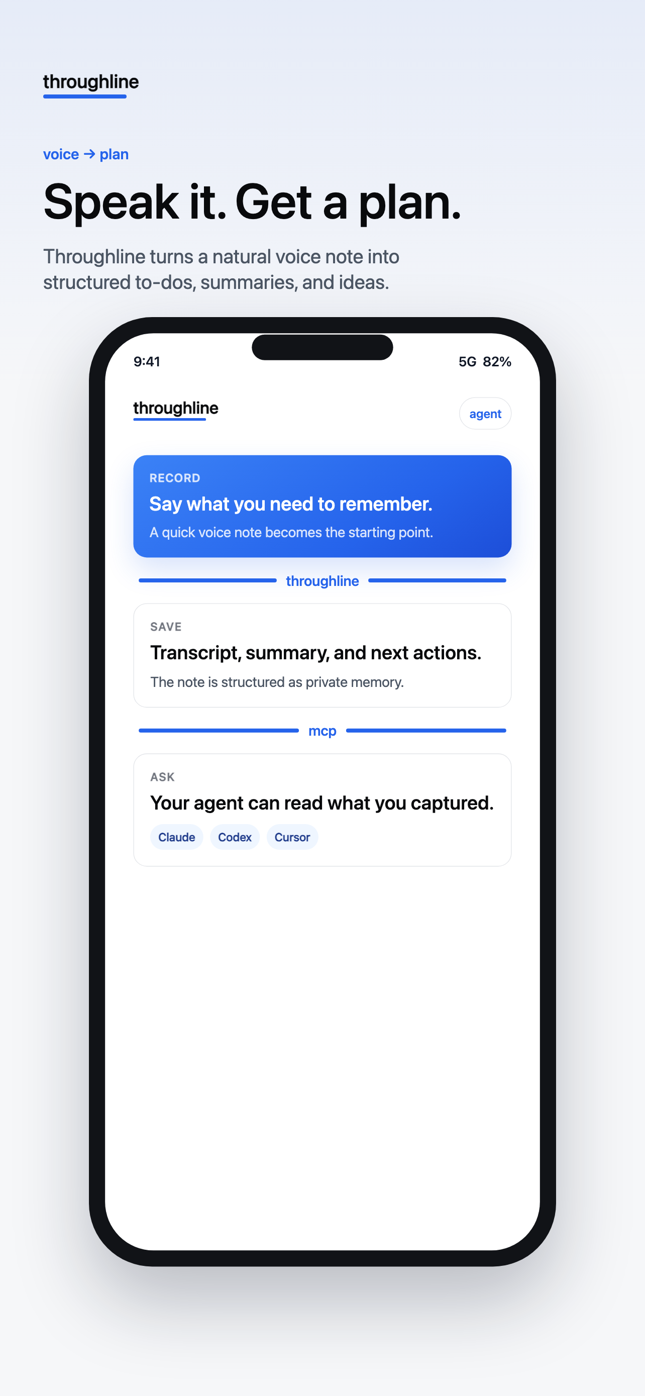 Throughline voice capture shown in public App Store creative.